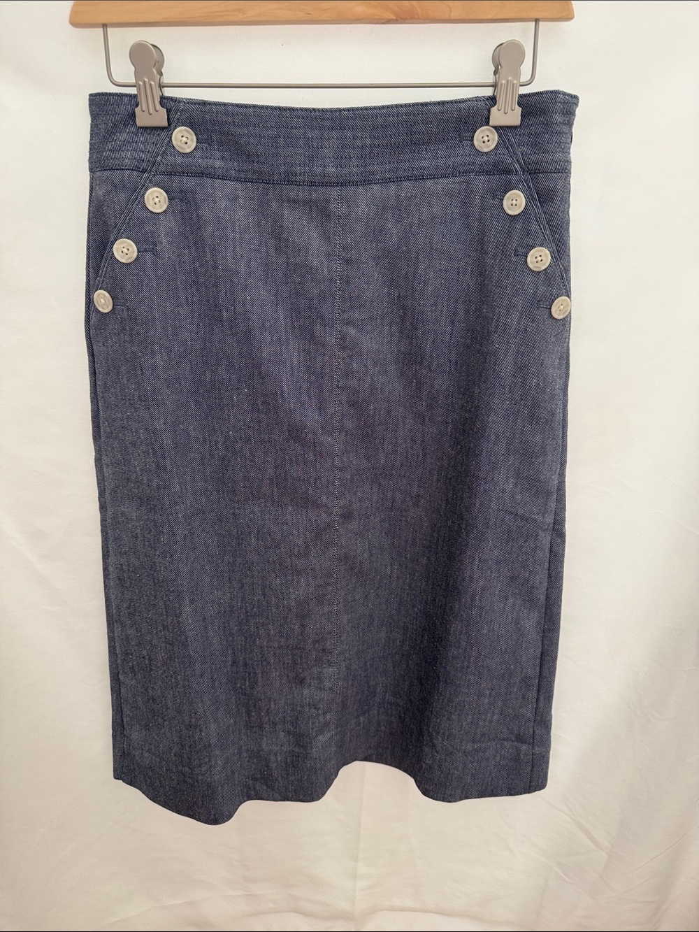 Talbots Navy Button-Accent Midi Skirt Size 4